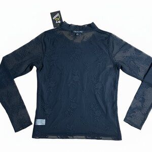 Art Class Girls Floral Lace Overlay Mock Neck Long Sleeve Black Top XXL 16/18